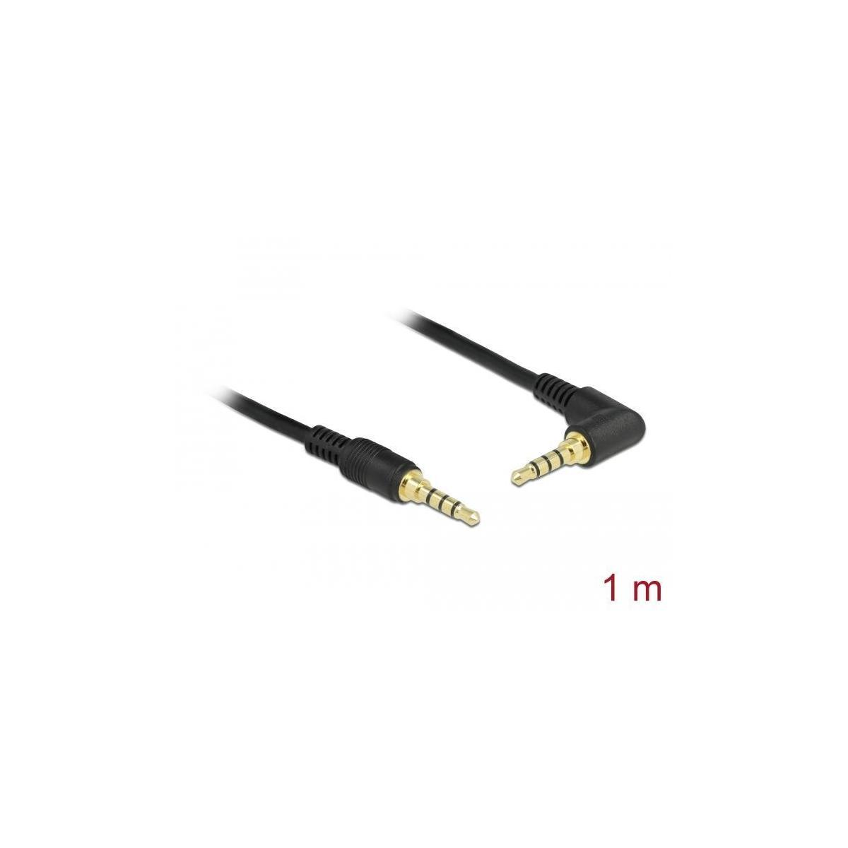 Schwarzes Audiokabel mit gewinkeltem 3,5-mm-Klinkenstecker und geradem 3,5-mm-Klinkenstecker, mit '1 m' Beschriftung.