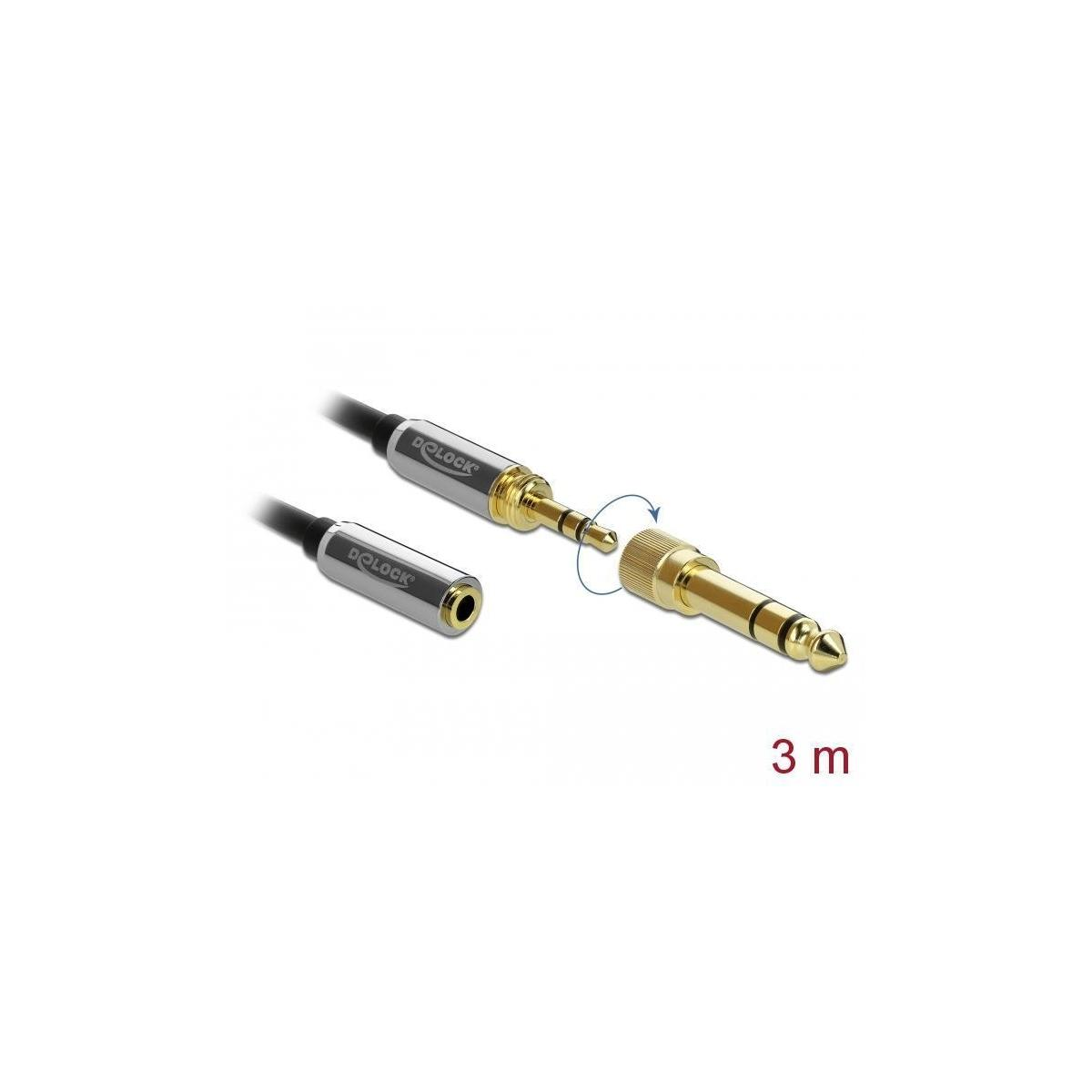 Audiokabel mit zwei Enden. Ein Ende eingesteckt. 3 m Text zeigt die Kabellänge an.