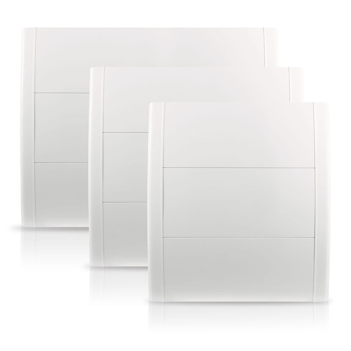 Tres paneles de pared blancos con líneas horizontales, sobre fondo blanco.