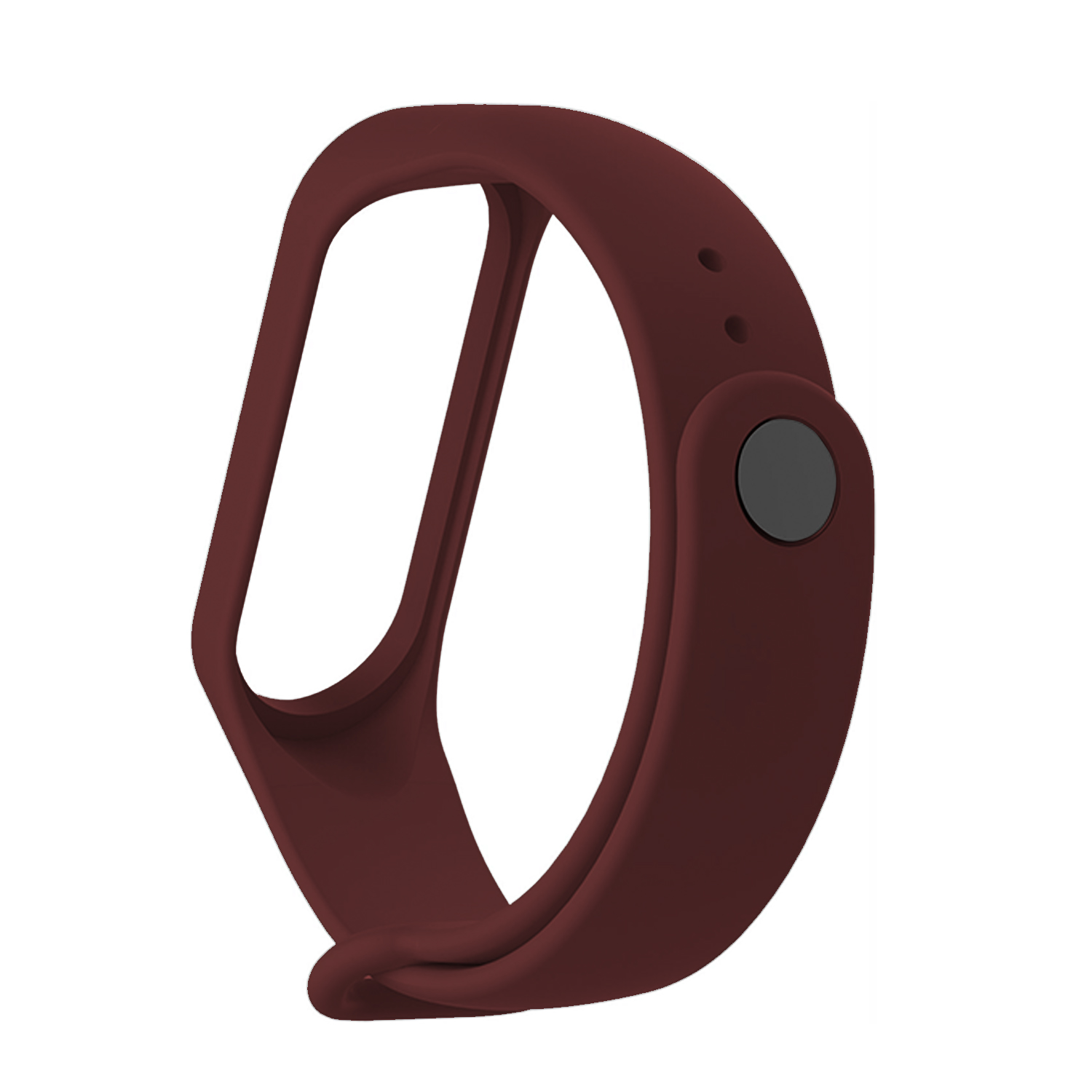 Fascia fitness tracker bordeaux. È un anello con uno slot per il tracker e un bottone per l'allacciatura.