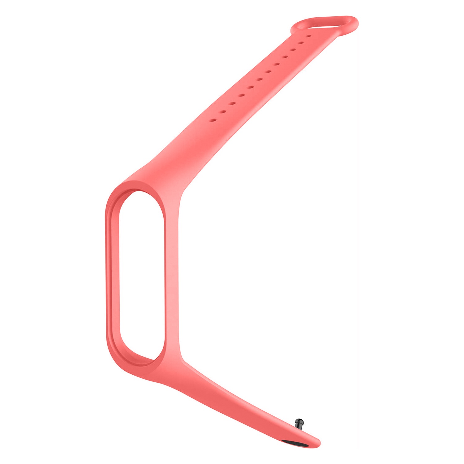Un cinturino per fitness tracker color corallo, un primo piano del cinturino.