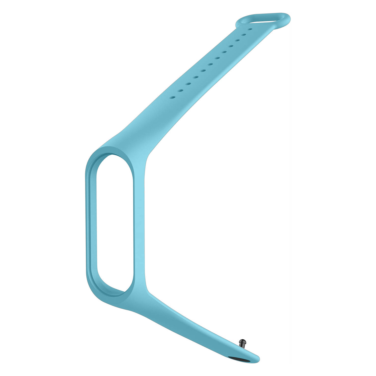 Cinturino per fitness tracker turchese, con un design lungo e fori multipli.