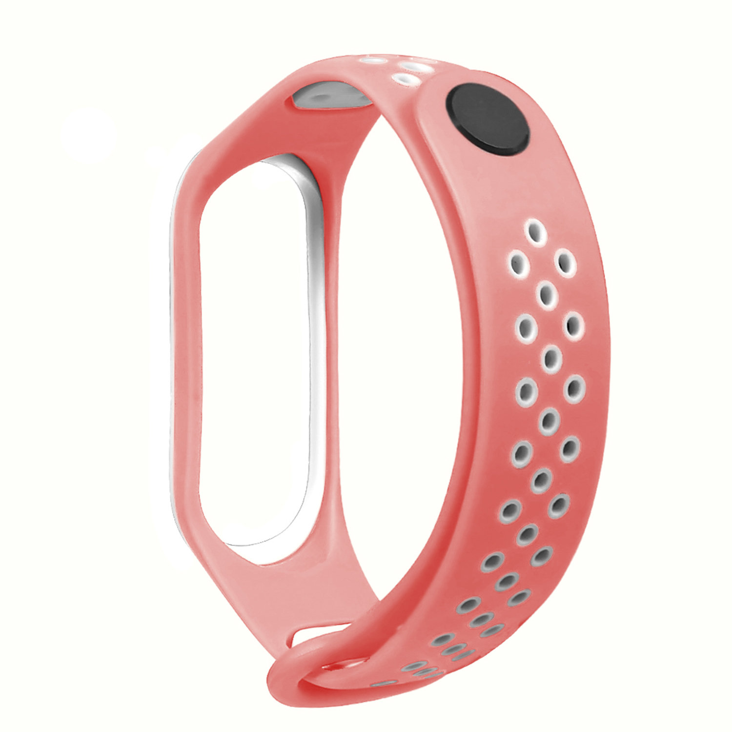 Fascia fitness corallo con interno bianco. Ha molti fori.