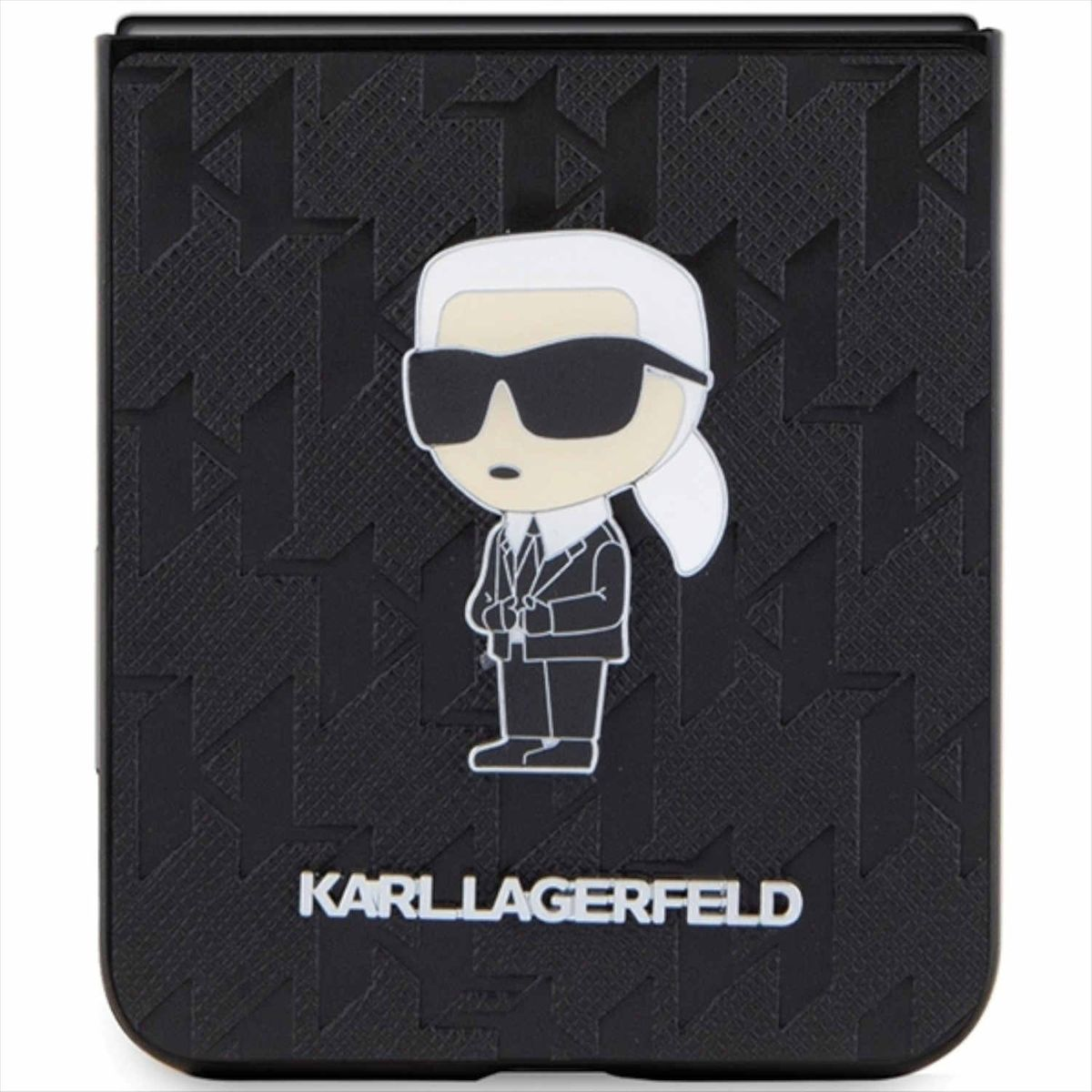 KARL LAGERFELD Saffiano Flip5, Backcover, Samsung, Design Schwarz Pin Galaxy Monogram Z Hülle, Ikonik
