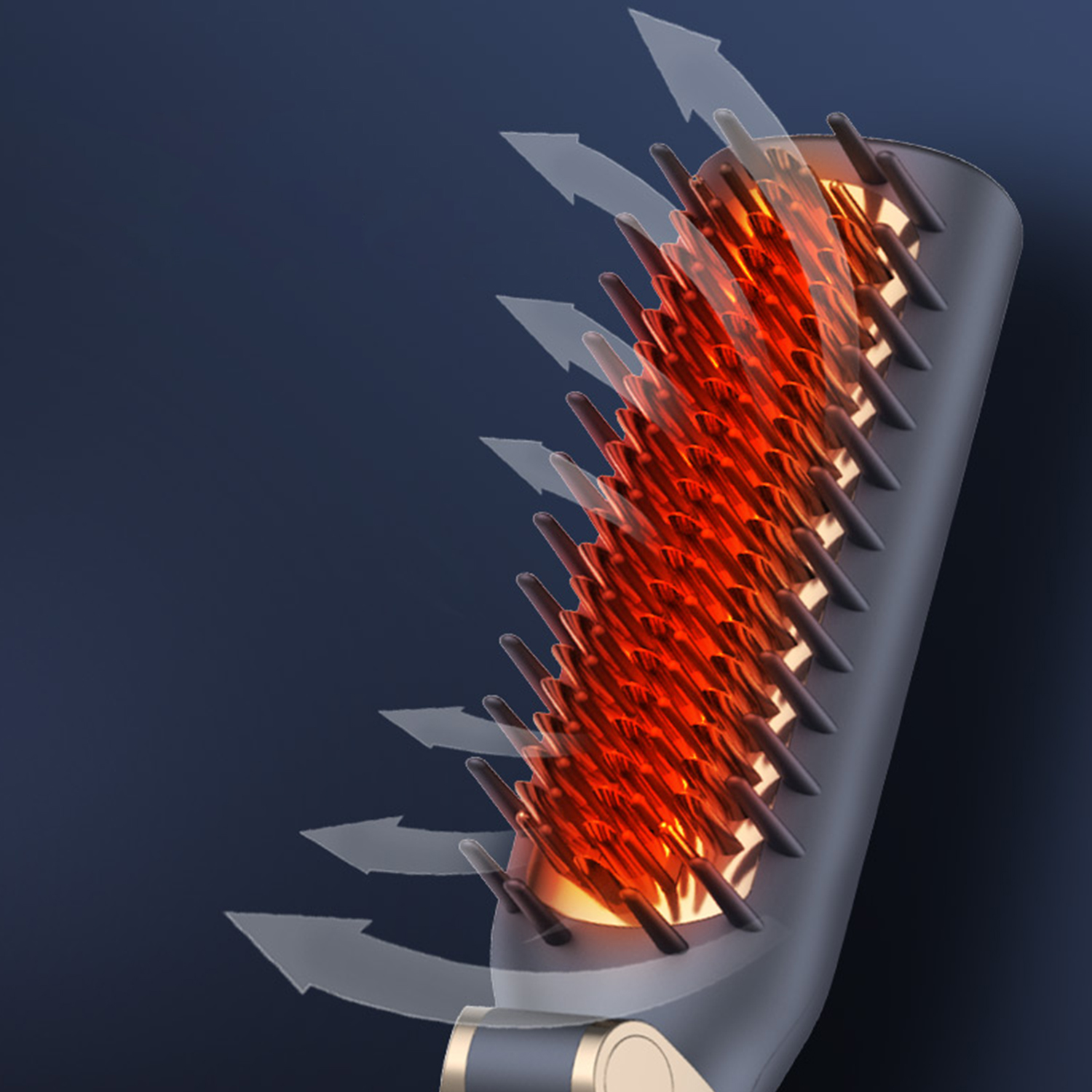 Spazzola lisciante per capelli con elemento riscaldante rosso e frecce.