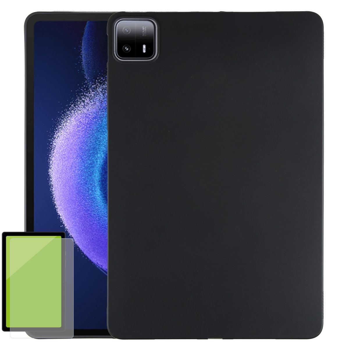 WIGENTO Produktset TPU Tablethülle Xiaomi Backcover + für Hart / / Silikon Hülle Glas Schwarz Kunststoff Glas, H9