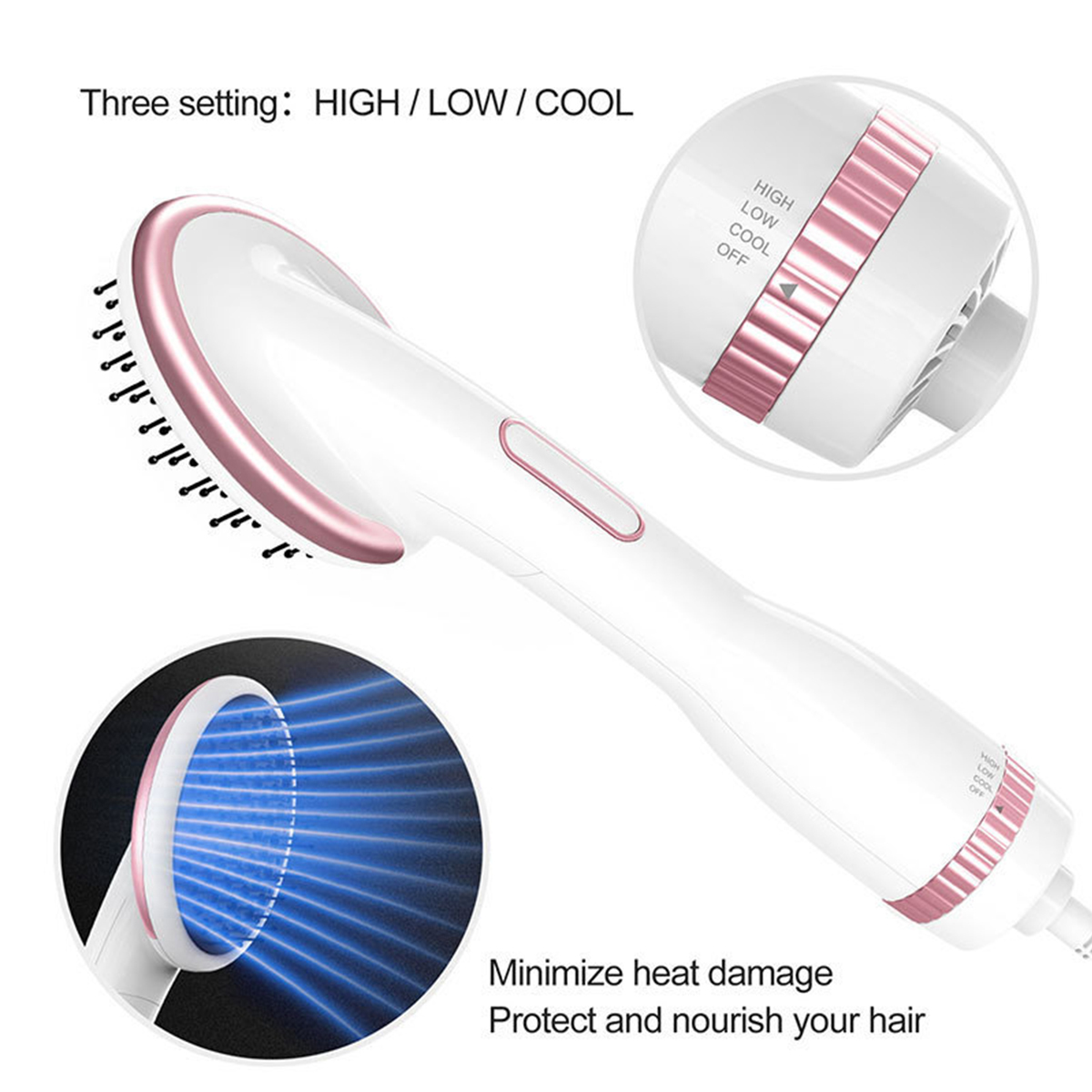 Drei-Stufen-Einstellung mit Haartrockner SHAOKE Leistung und Multifunktionaler Warmluftbürste 1000W Glättbürste