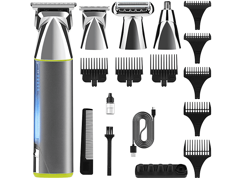 SHAOKE Multifunktionales Herren Haarschneide-Set 4-in-1 mit LED-Anzeige und USB-C-Ladefunktion Haartrimmer-Akku Silber 