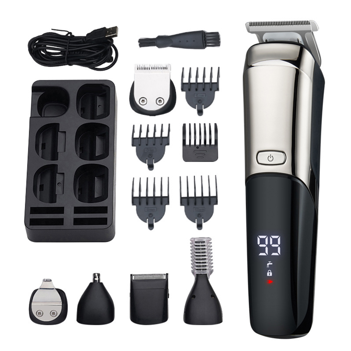 SHAOKE Multifunktionaler 6-in-1 Elektrorasierer - Silber Haarstyling Haartrimmer-Akku Präzises