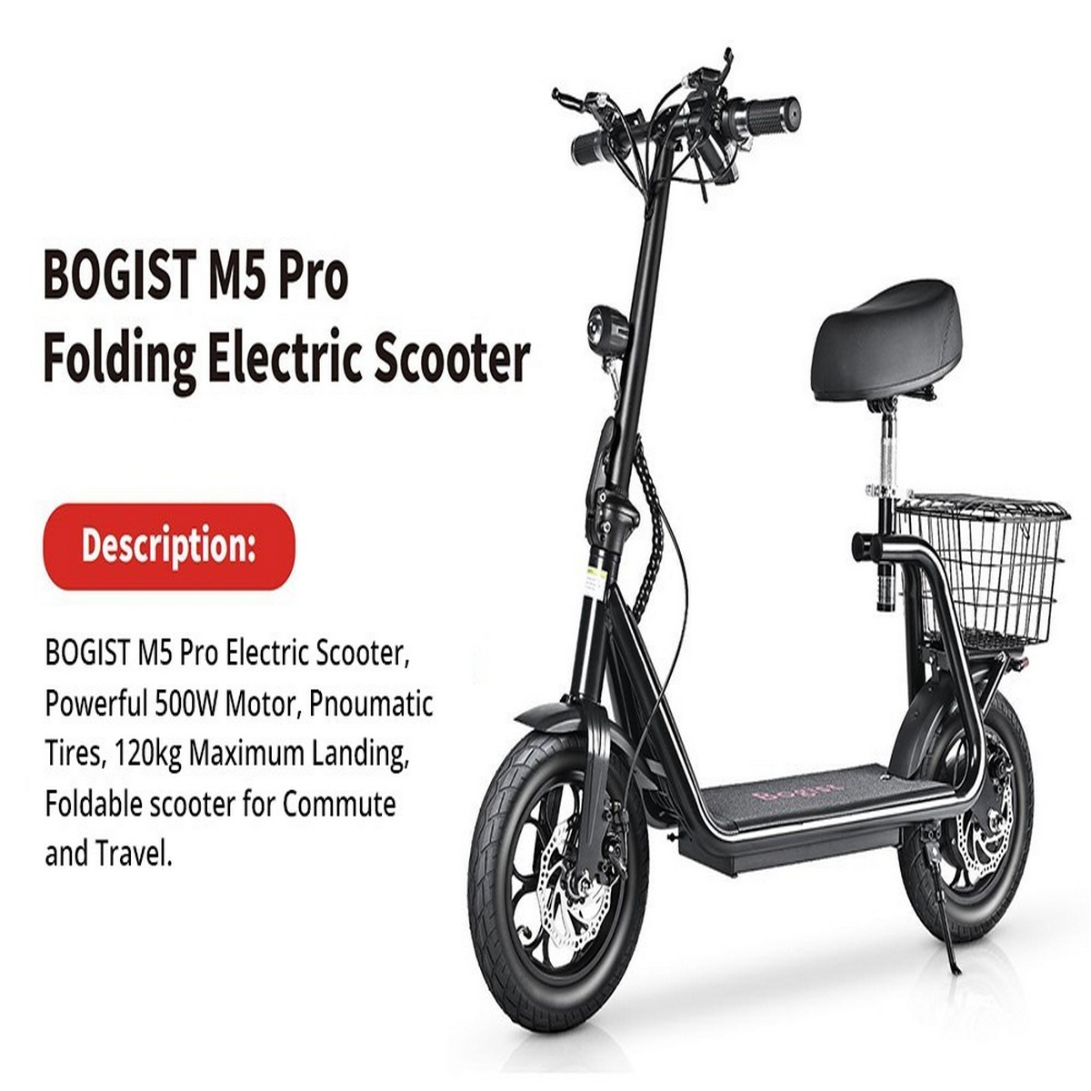 BOGIST M5 Pro E-Roller (12 Zoll, Schwarz)