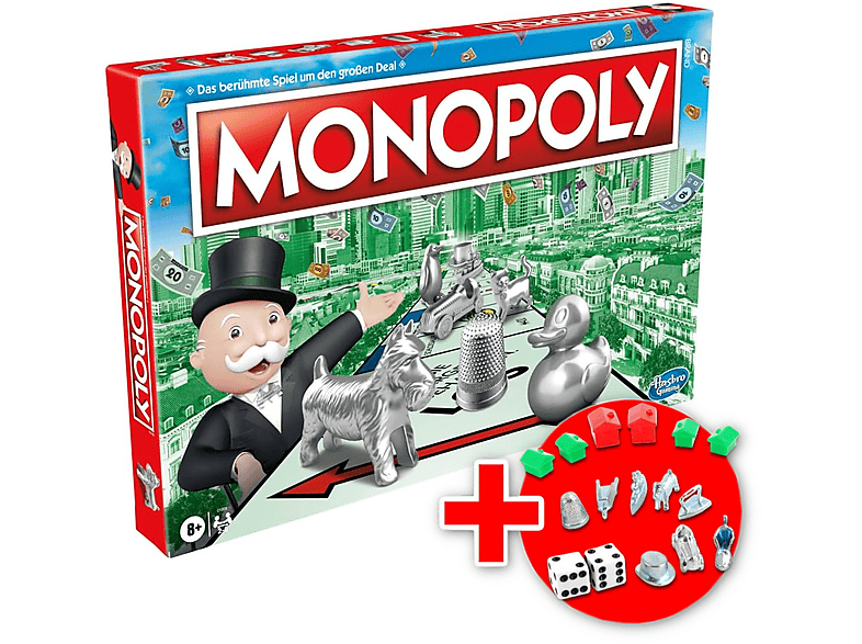 HASBRO Monopoly - Classic inkl. EXTRA Set mit Figuren, Würfeln, Häusern & Hotels Brettspiel