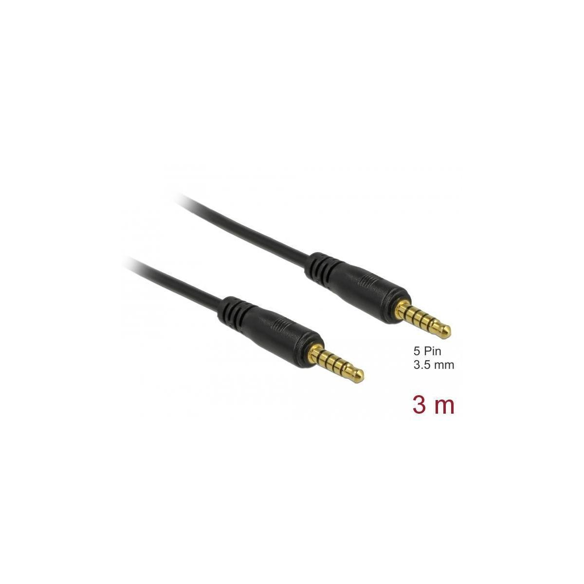 Schwarzes Audiokabel mit Goldanschlüssen. Das Etikett zeigt 3m Länge, weißer Hintergrund.