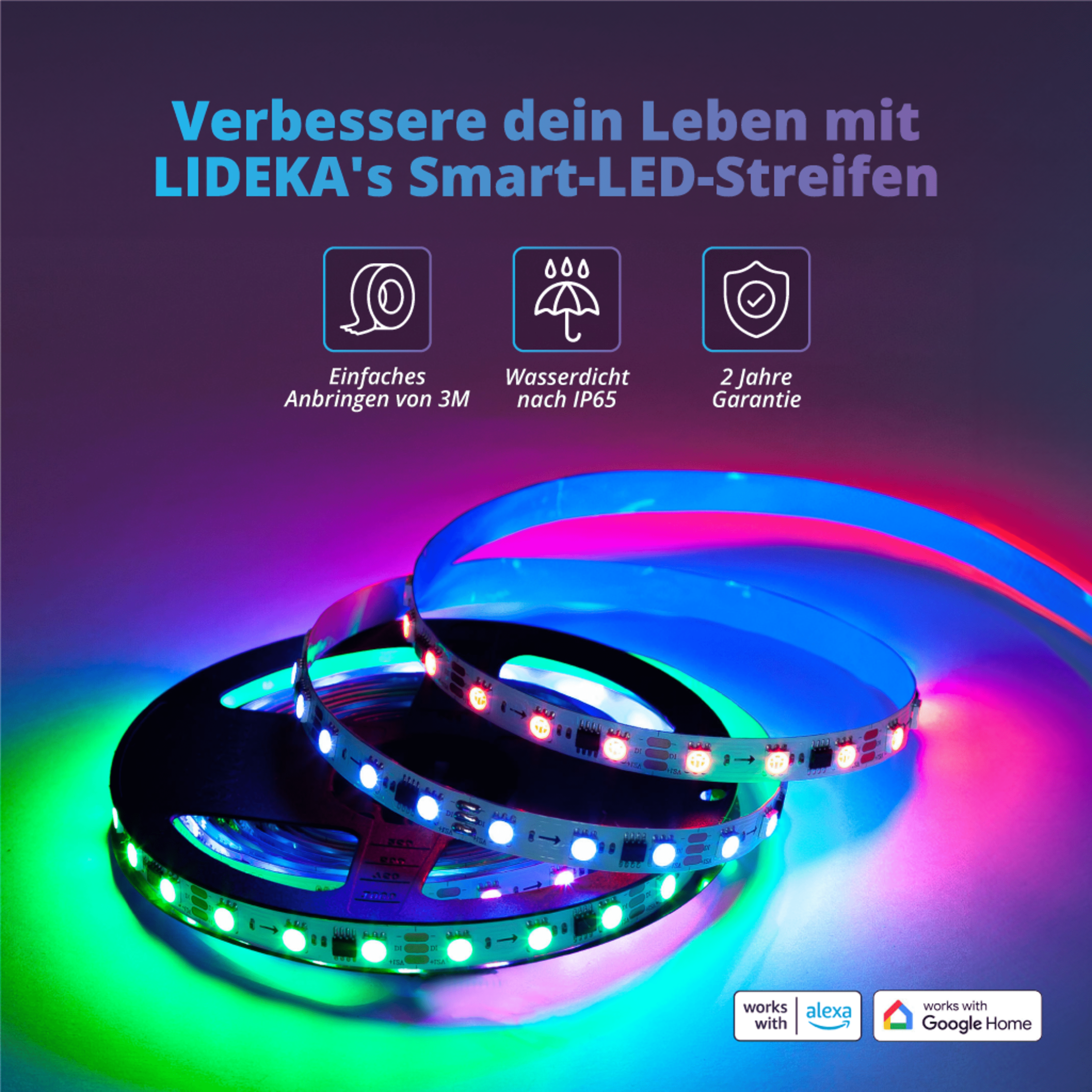 LIDEKA LED-Streifen LED Regenbogen strips RGBIC 30m Multicolors