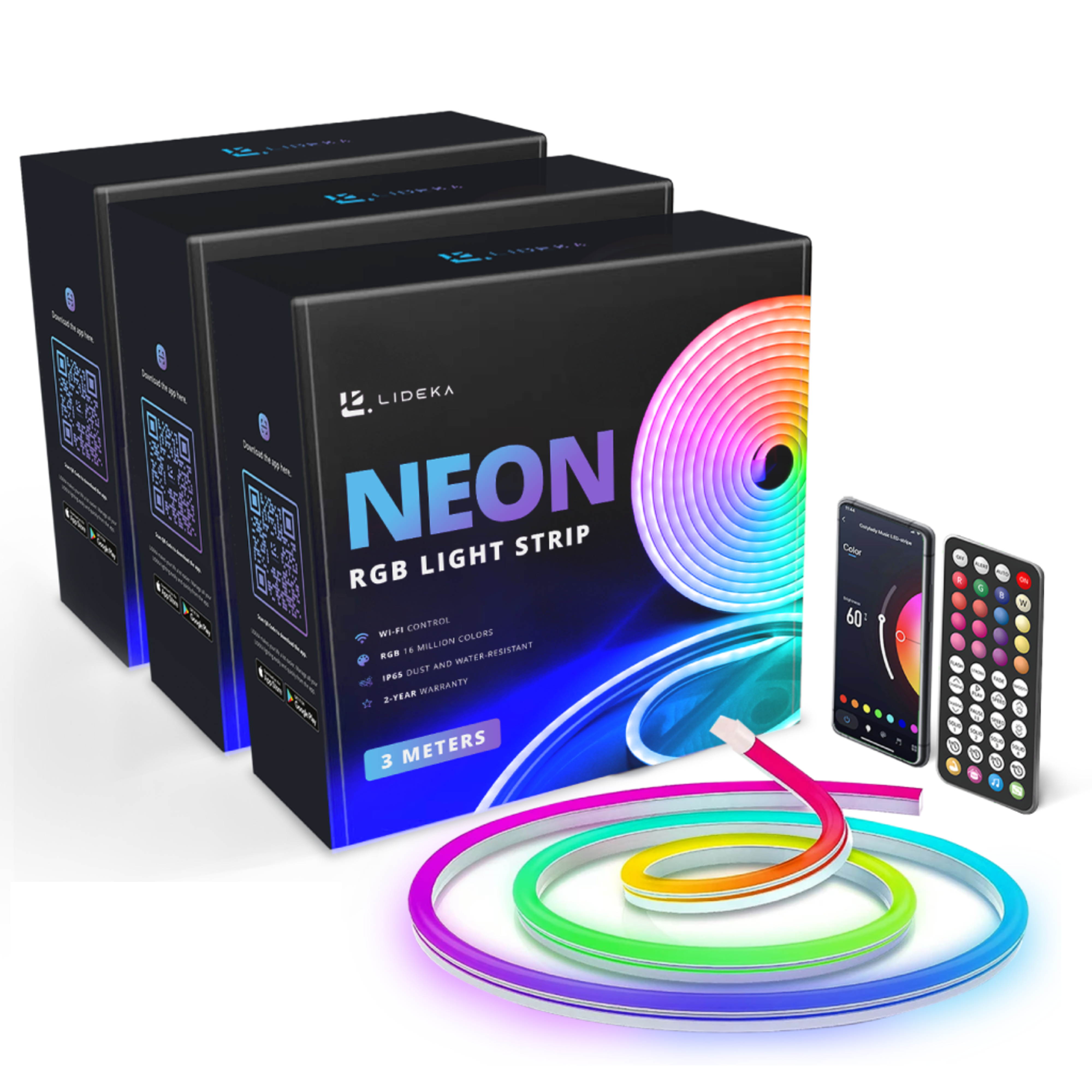 LIDEKA Neon LED Streifen 9m RGB-IC Strips LED Multicolors