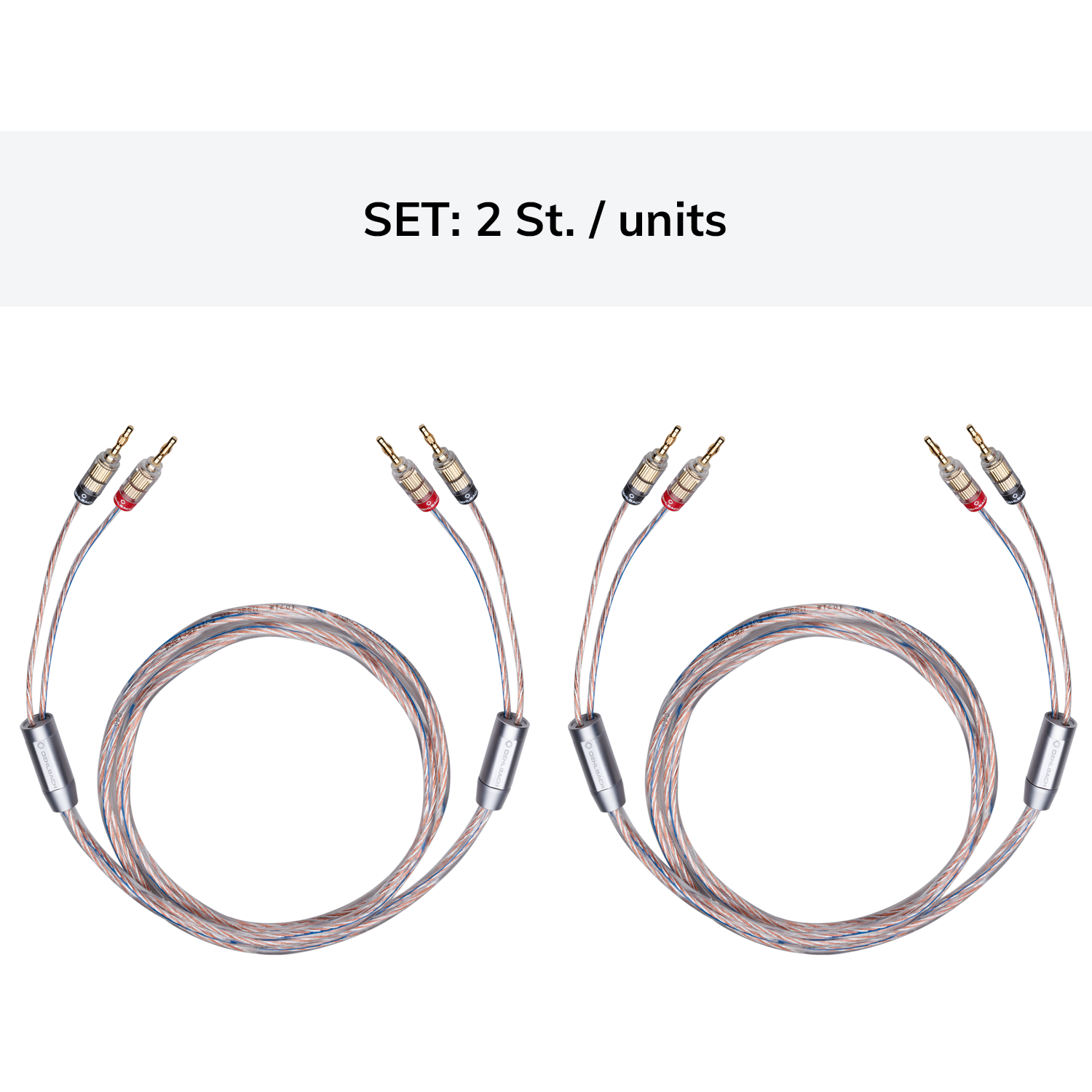 Zwei Sätze Audiokabel mit roten und weißen Steckern.
