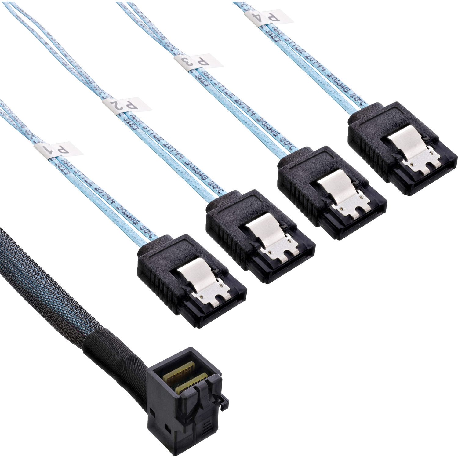 4x zu InLine® m SAS, HD + gewinkelt SAS Kabel, SFF-8643 INLINE SATA 1 Sideband,, Mini