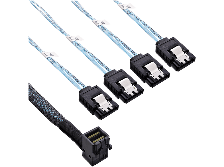 4x zu InLine® m SAS, HD + gewinkelt SAS Kabel, SFF-8643 INLINE SATA 1 Sideband,, Mini