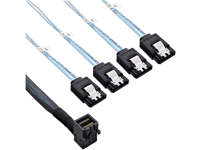 INLINE InLine® Mini SAS HD Kabel, SFF8643 gewinkelt zu 4x SATA + Sideband, 1m Kabel SAS, SAS, 1