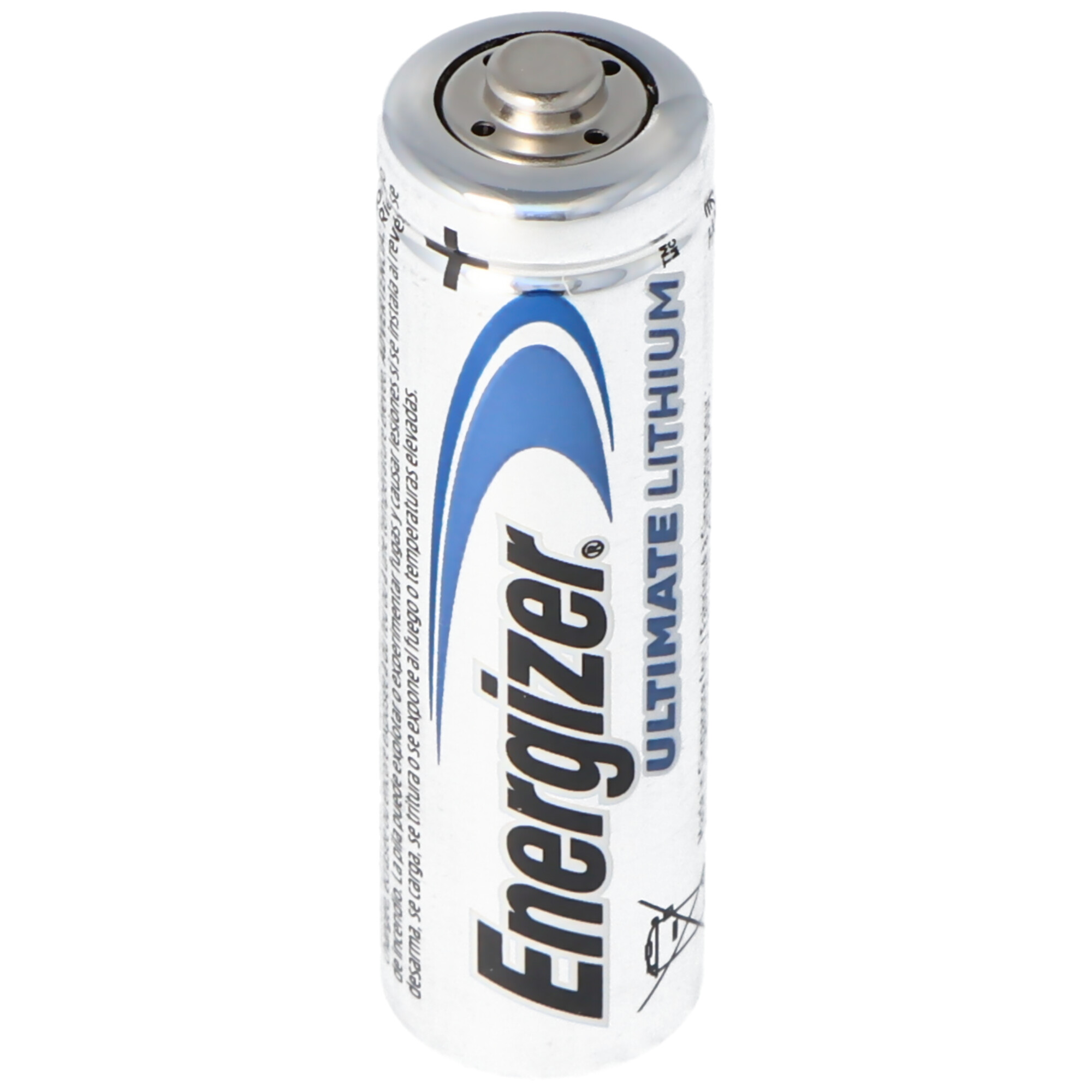 Nahaufnahme einer Energizer Ultimate Lithium Batterie mit sichtbarem Etikett.
