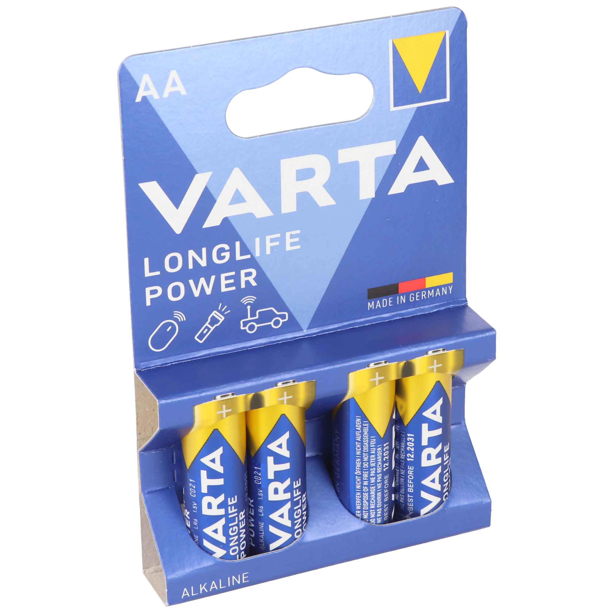 A pack of Varta Longlife Power AA batteries, with the batteries visible in the packaging.