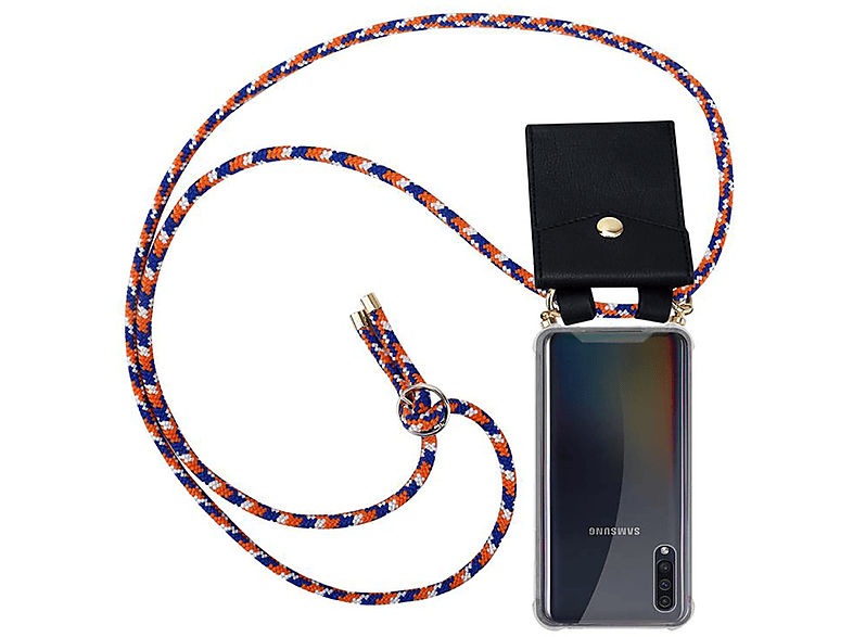 Kordel ORANGE Backcover, WEIß Ringen, Handy BLAU abnehmbarer / Gold Hülle, / CADORABO A50 mit Samsung, Kette A30s, Band A50s und Galaxy 4G