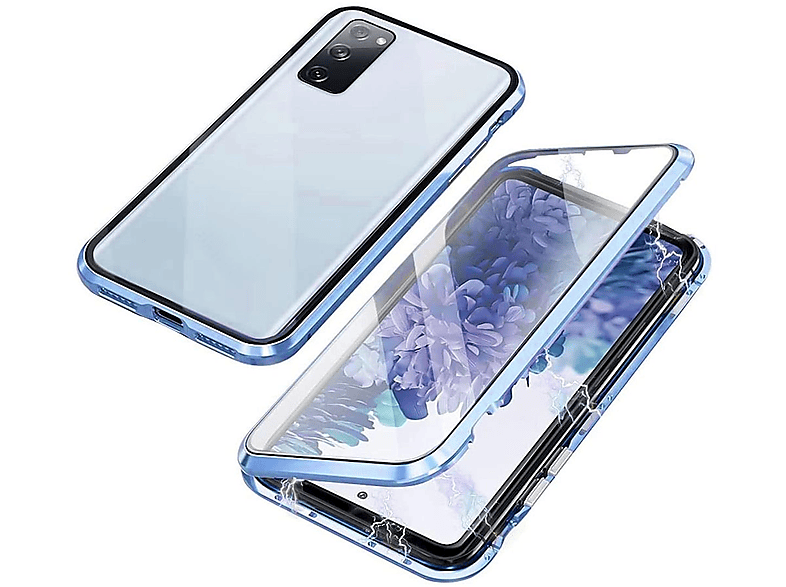 WIGENTO Beidseitiger 360 Grad Samsung, / Full Galaxy Cover, S23 Transparent Glas Blau Hülle, Magnet FE