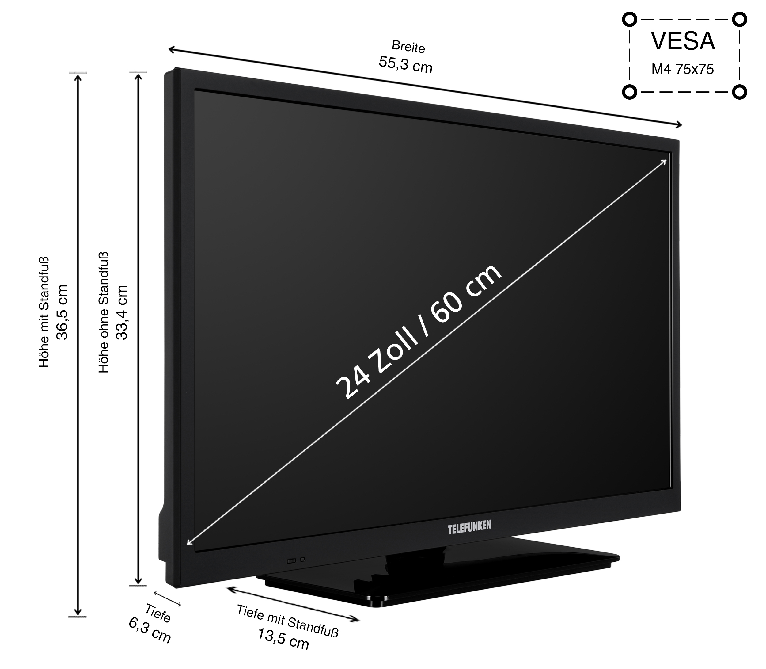 (Flat, 60 HD-ready, TELEFUNKEN TV / TV) SMART cm, L24H550X2CWI 24 LED Zoll