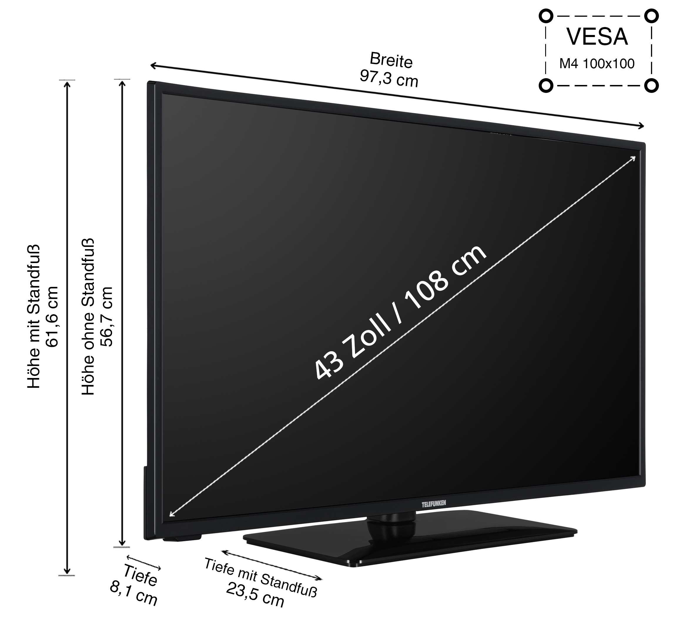 TELEFUNKEN D43U551X1CWI LED TV 43 / SMART (Flat, 4K, Zoll TV) UHD 108 cm