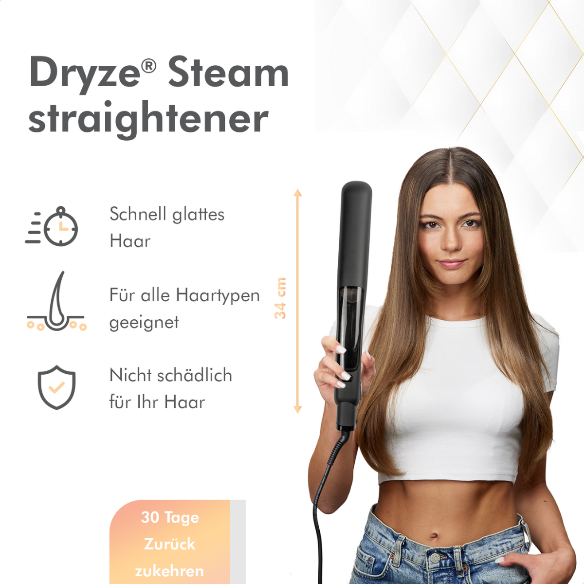 DRYZE Steampod Haarglätter, Temperaturstufen: 3