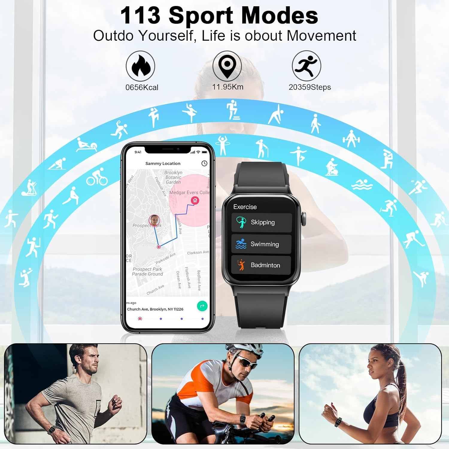 UMBRA Sportuhr Fitnessuhr Smartwatch 1x Silikon, Schwarz Armbänd Legierung