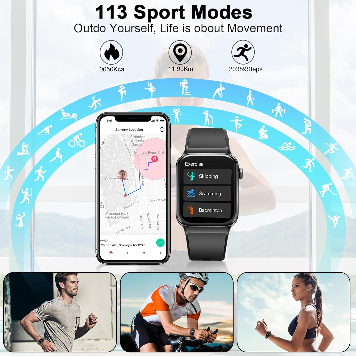 Legierung Schwarz Smartwatch 1x Sportuhr Fitnessuhr UMBRA Silikon, Armbänd