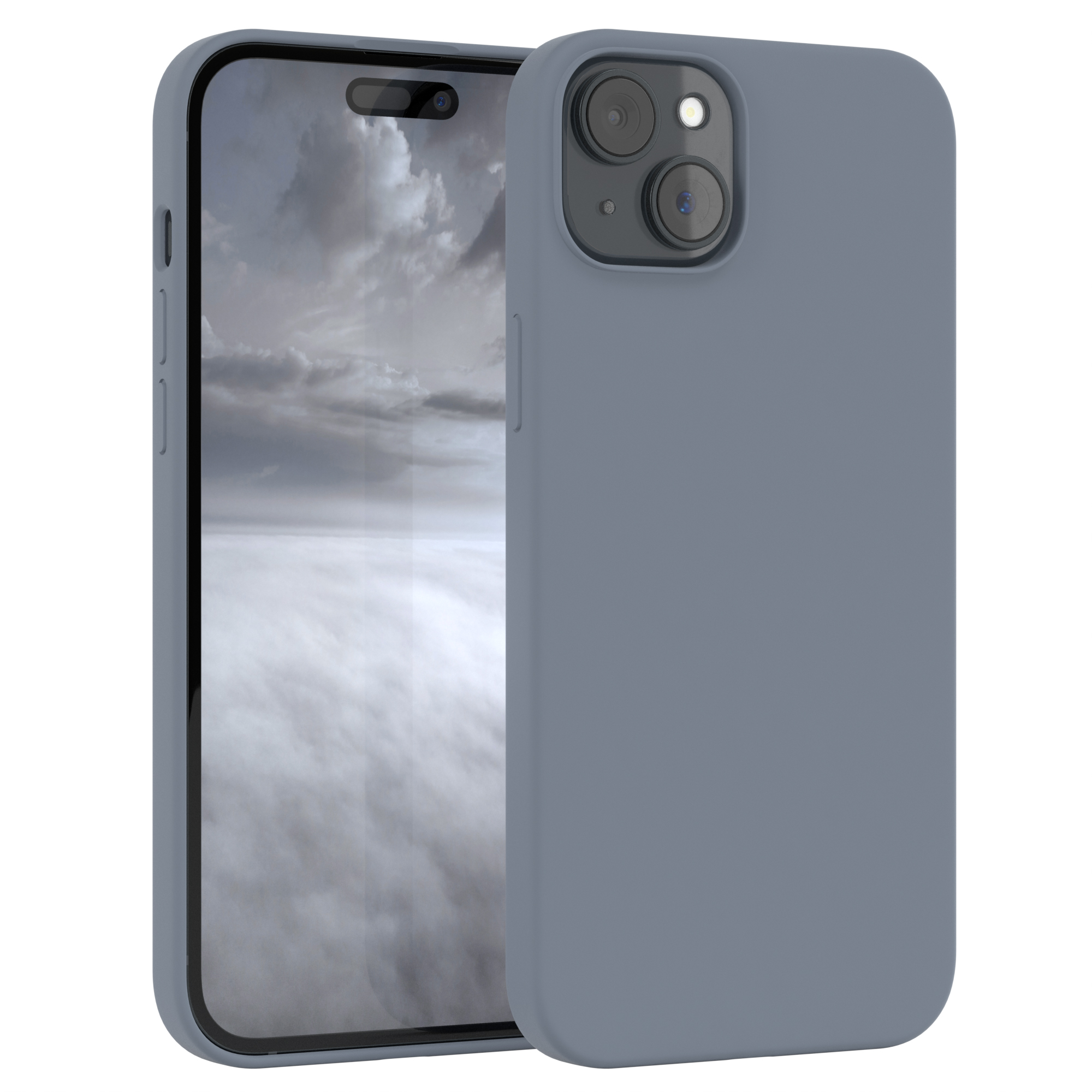 Ein blaues Smartphone wird im Vordergrund gezeigt, die Kamera ist sichtbar. Der Hintergrund ist unscharf.