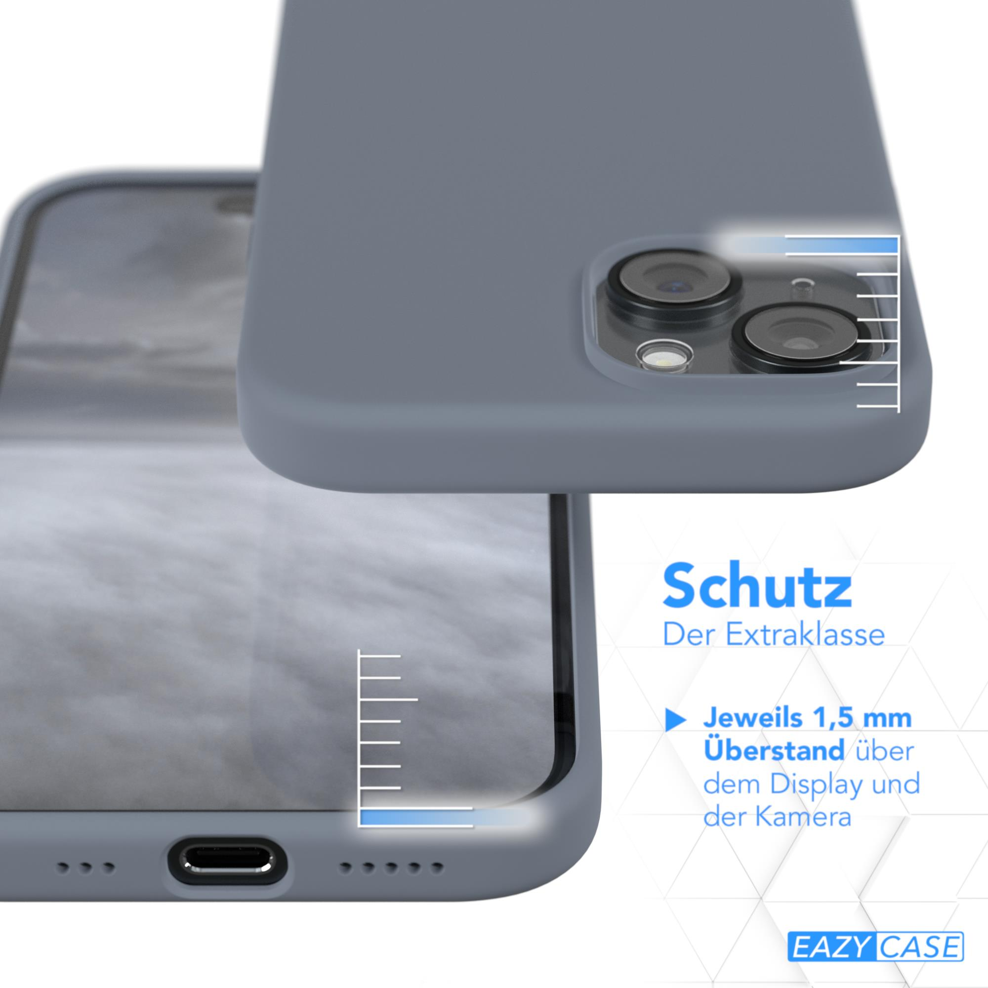 Handyhülle in grauer Farbe. Die Hülle ist um ein Telefon und die Kamera ist sichtbar.