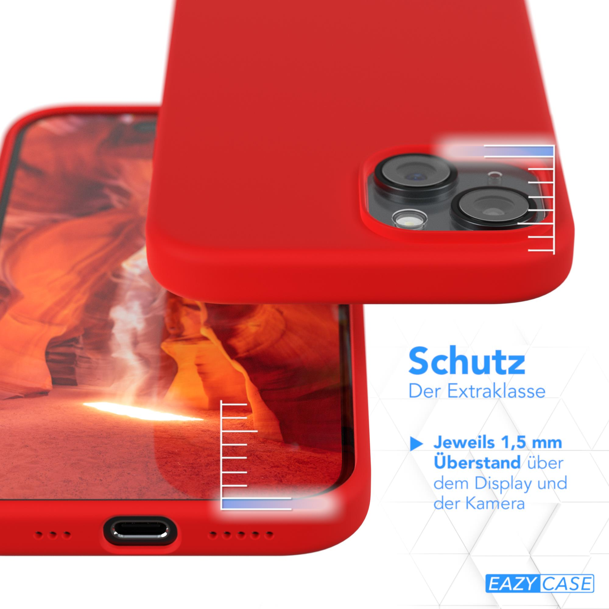 Eine rote Handyhülle mit einem Telefon darin. Die Hülle ist schützend mit 1,5 mm erhöhtem Rand.
