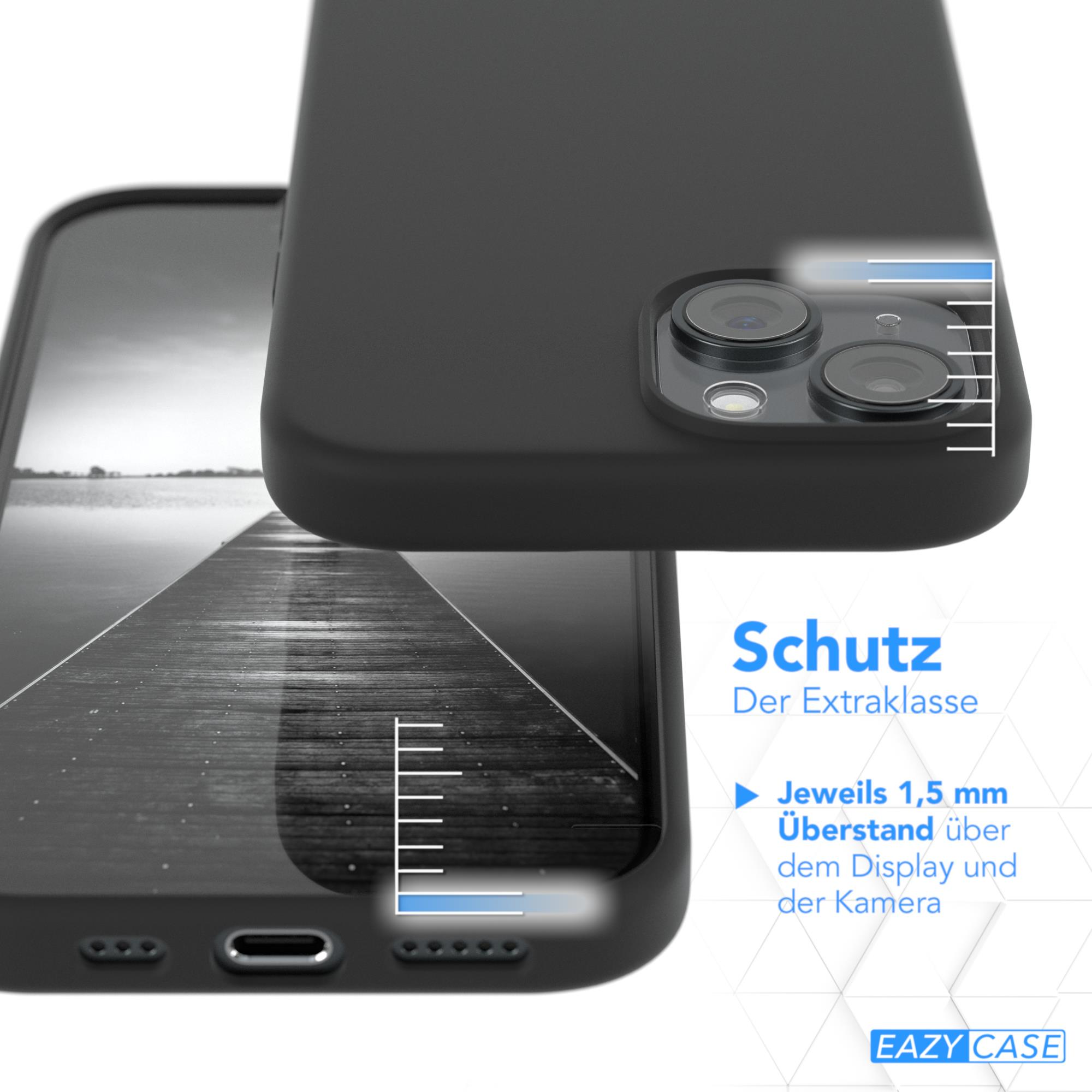 Schwarze Handyhülle auf einem Telefon. Die Hülle hat eine erhöhte Kante über Bildschirm und Kamera.