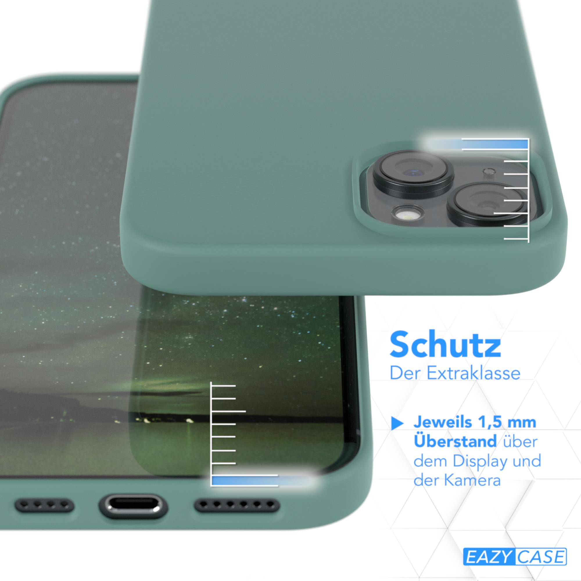 Grüne Handyhülle mit Telefon darin. Zeigt den Rand der Hülle und den Bildschirm des Telefons.