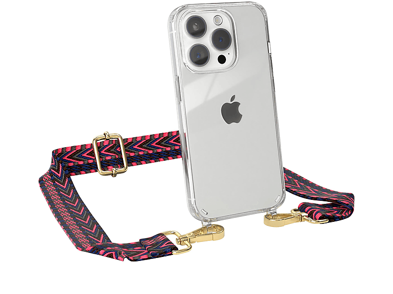 iPhone Boho Pro, Style, CASE Handyhülle mit Apple, / Blau Transparente EAZY Umhängetasche, 15 Pink Kordel