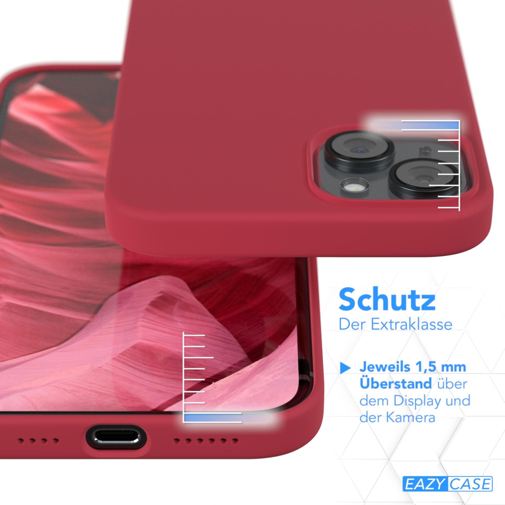 Rote Handyhülle mit Handy darin, Nahaufnahme und Messungen zeigend.