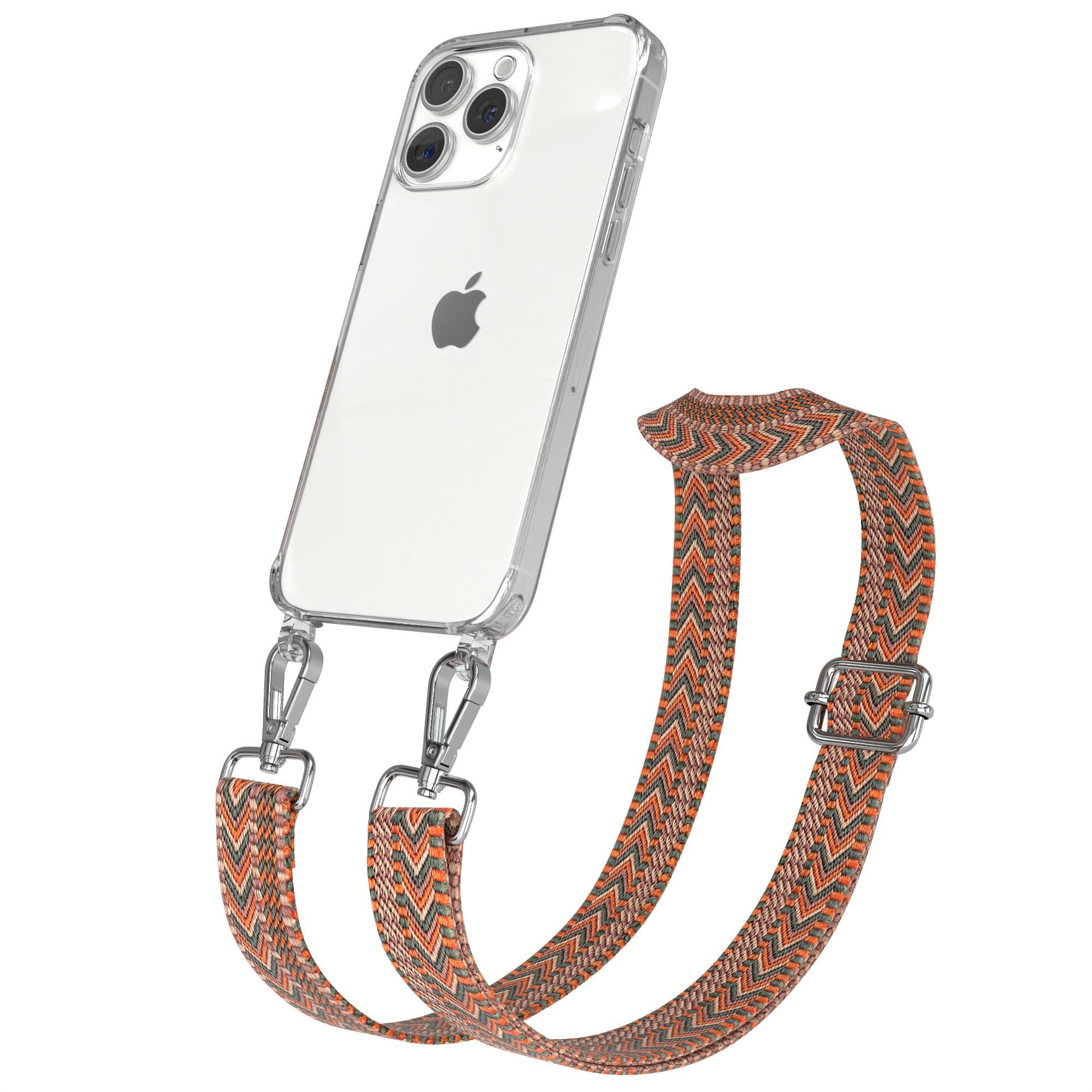 EAZY CASE Transparente Grün Boho mit Style, Handyhülle Orange Apple, iPhone Max, 15 Kordel Pro / Umhängetasche