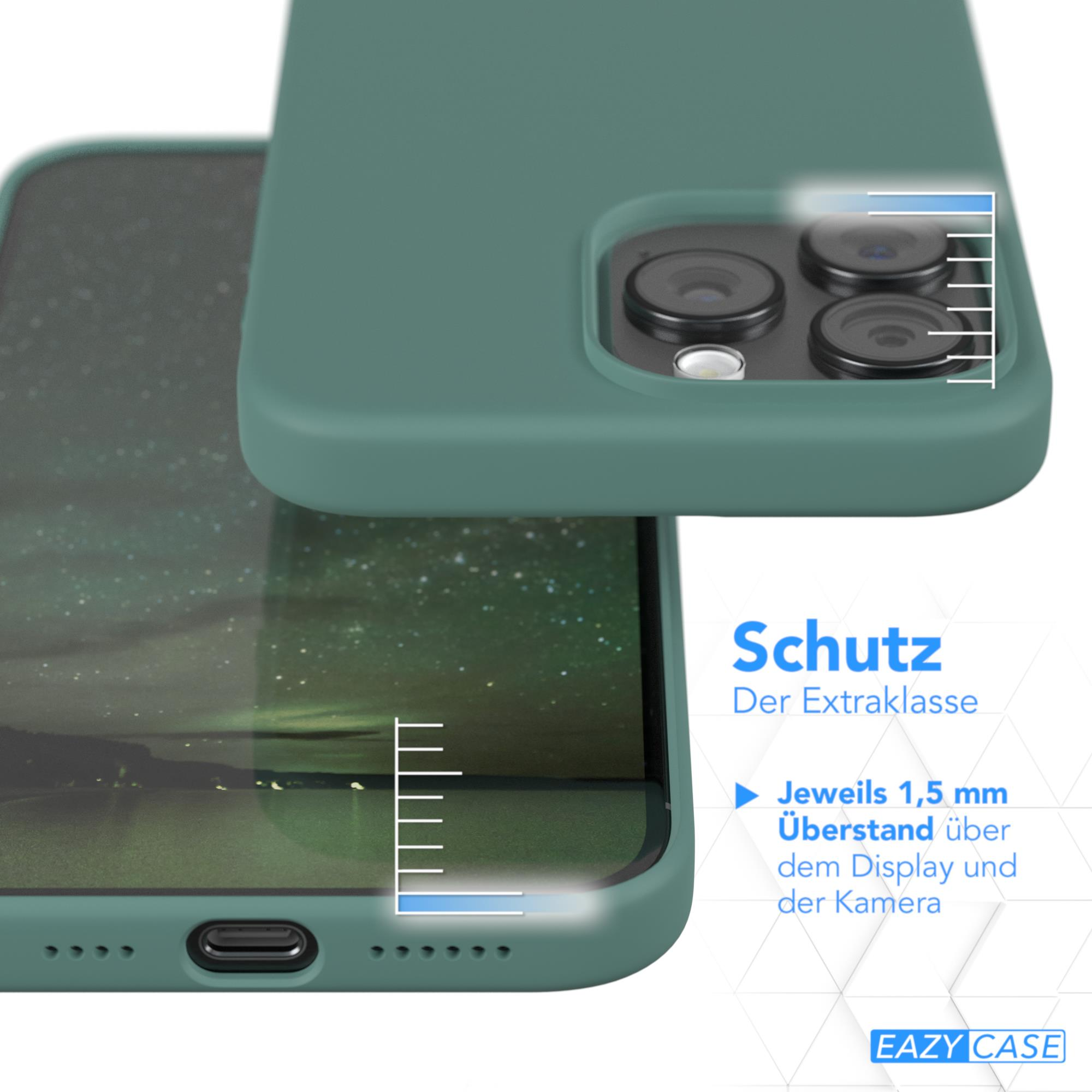 Eine grüne Handyhülle, mit einem Telefon darin, zeigt den Bildschirm und hat Text über den Displayschutz.