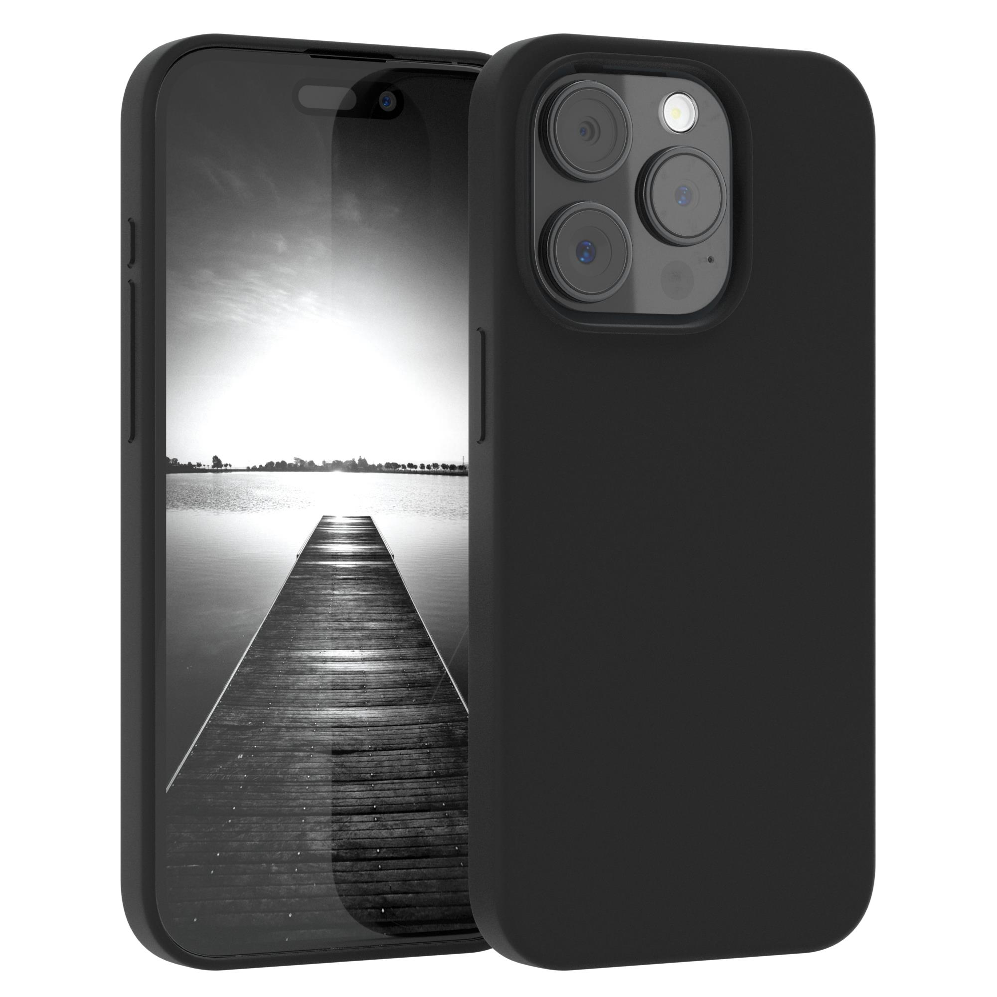 Ein schwarzes Telefon mit schwarzer Hülle wird gezeigt und zeigt ein Landschaftsbild auf dem Bildschirm.