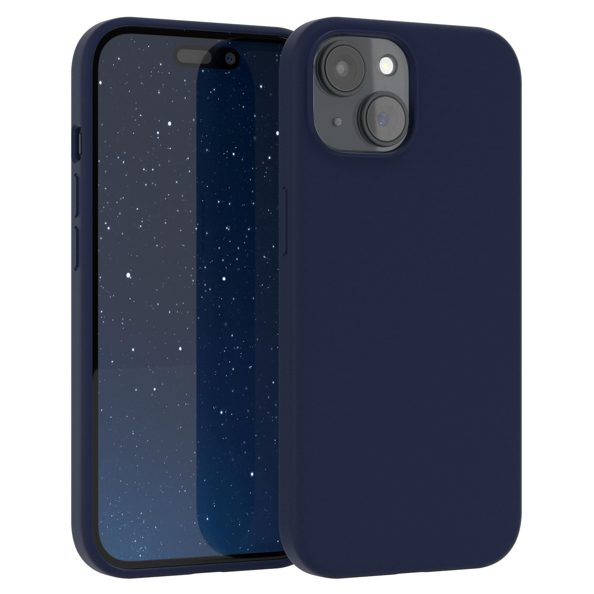 Ein dunkelblaues Telefon mit Hülle, Sternennacht auf dem Bildschirm.