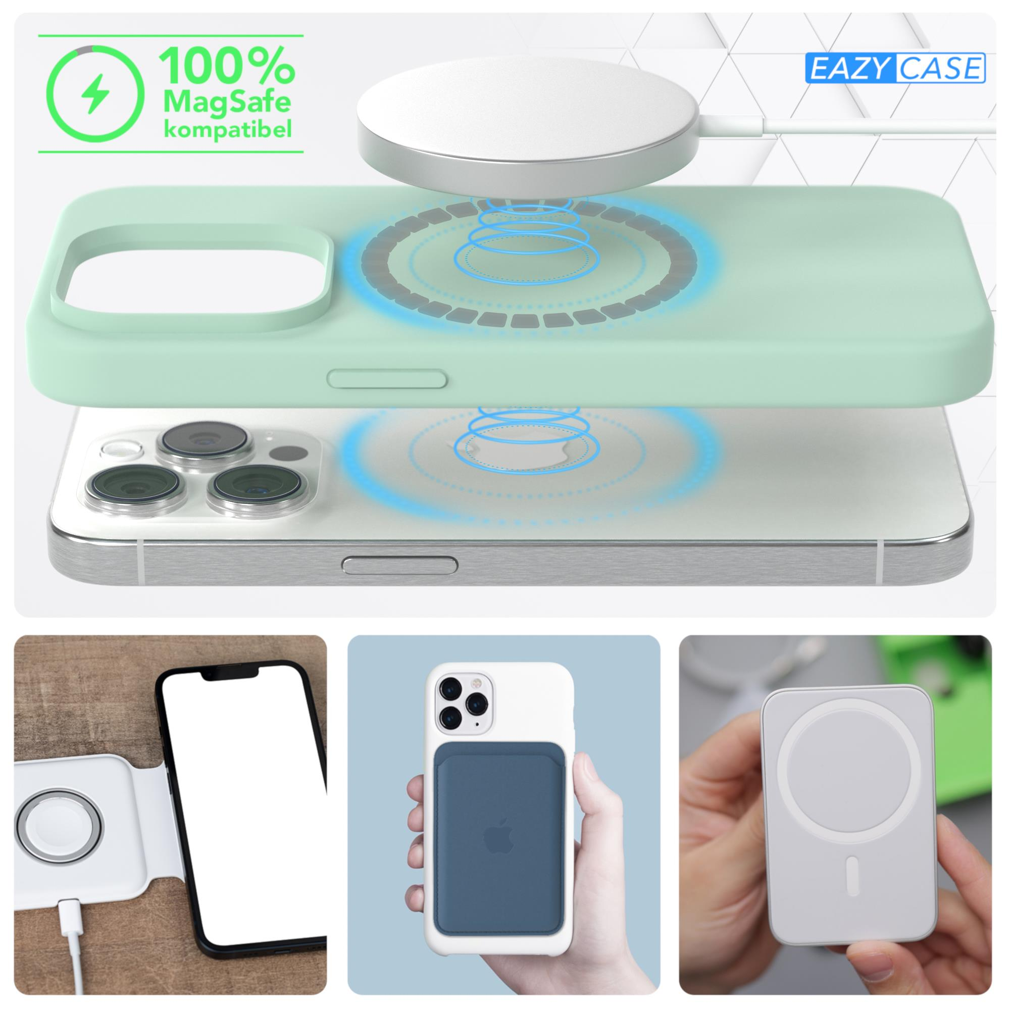 Ein Telefon mit Hülle, zwei weitere Bilder mit Zubehör und einem Ladepad. Eine Handyhülle.