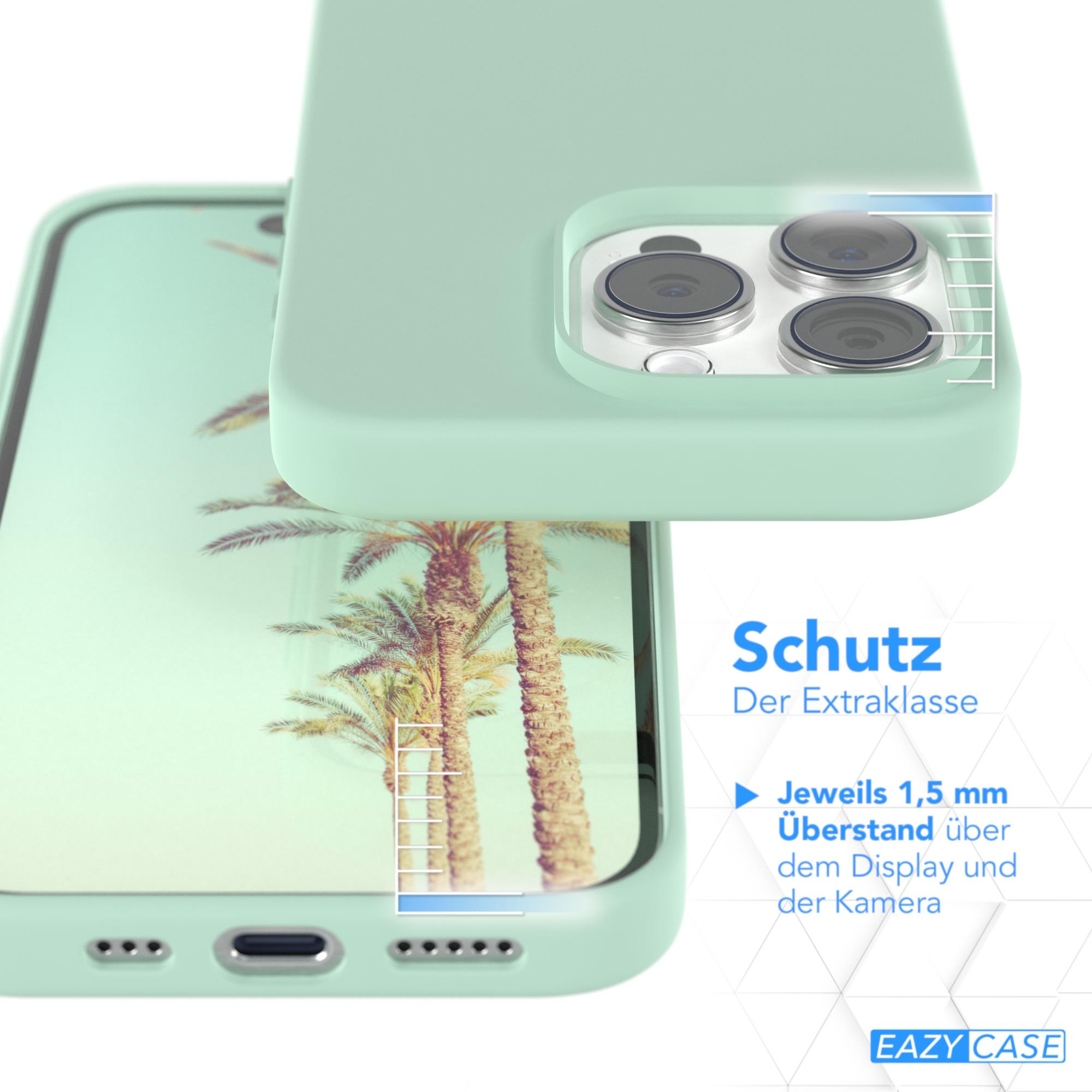 Grüne Handyhülle über einem Telefon. Zeigt Kamera und Displayschutz.