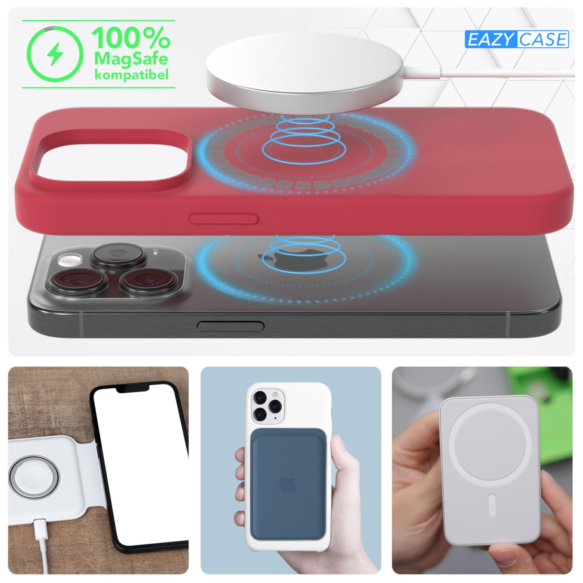 MagSafe-kompatibles Telefonzubehör: Telefon, Ladegerät und Powerbank. Rote Handyhülle.