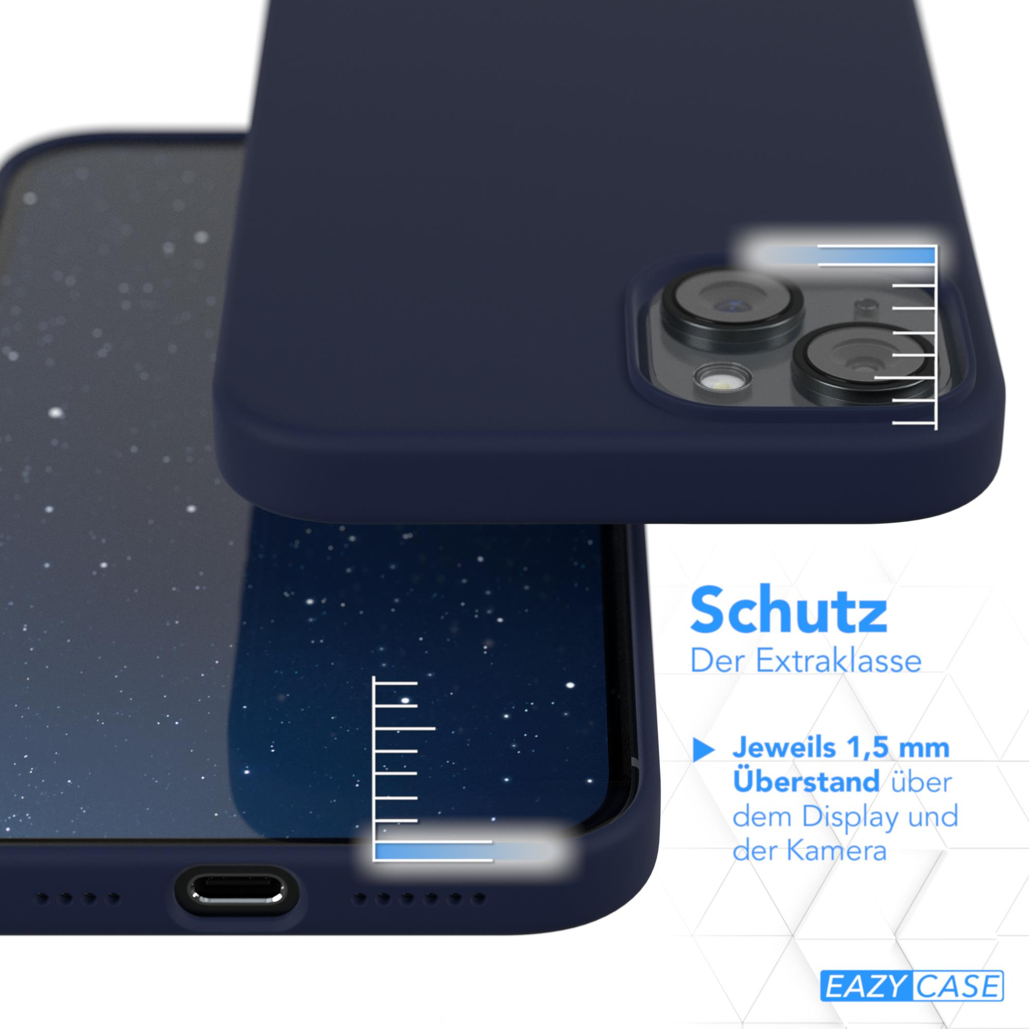 Eine dunkelblaue Handyhülle auf einem dunkelblauen Telefon. Text zeigt 1,5 mm Schutz an.
