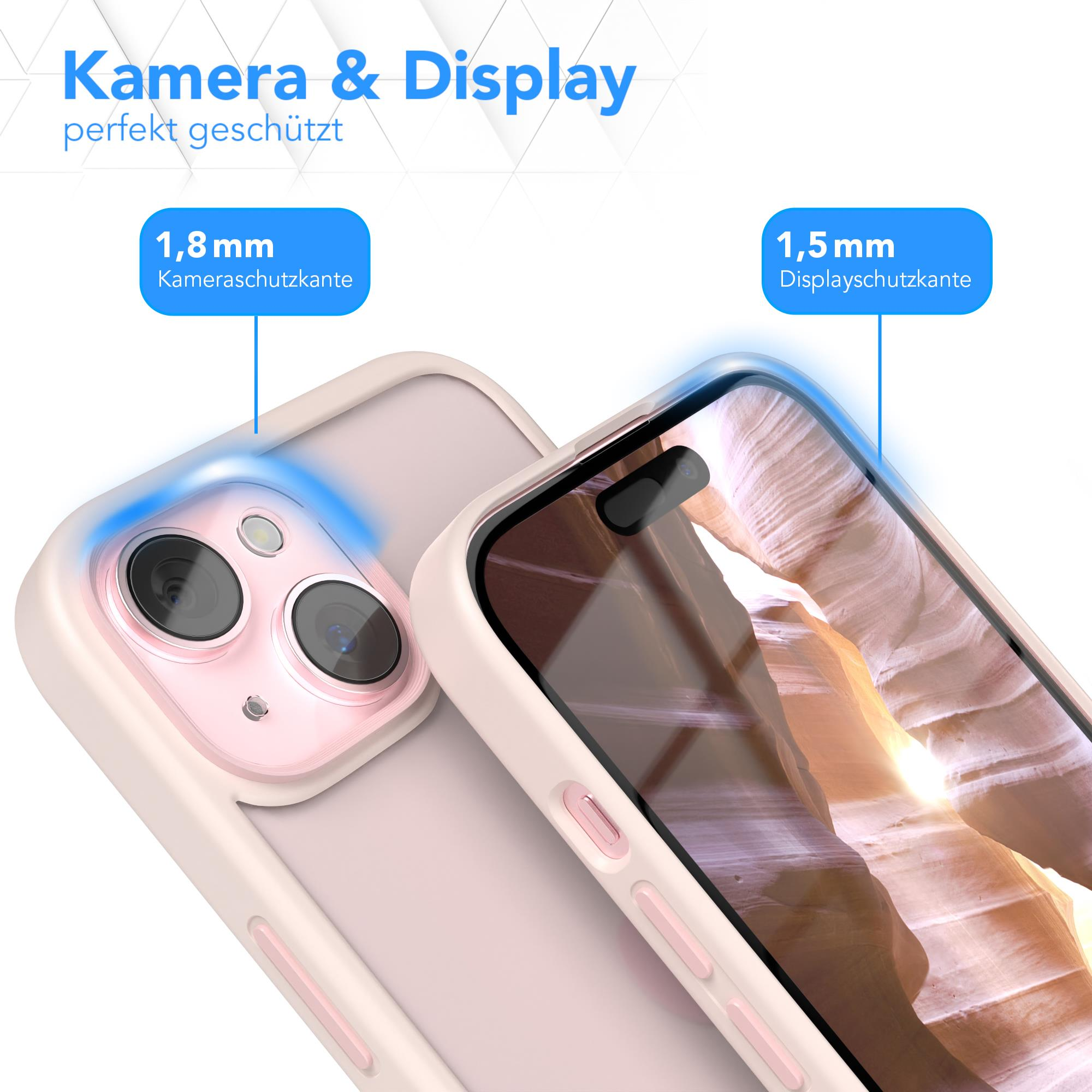 Zwei rosa Handyhüllen mit Text, der die Schutzdicken für Kamera und Display angibt.