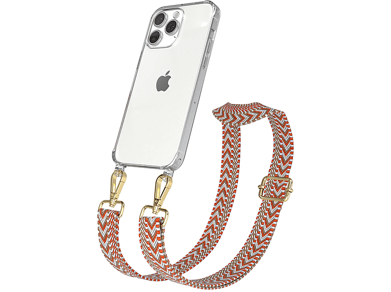 EAZY CASE Transparente Handyhülle / mit iPhone Umhängetasche, 15 Hellblau Kordel Max, Boho Pro Apple, Rot Style