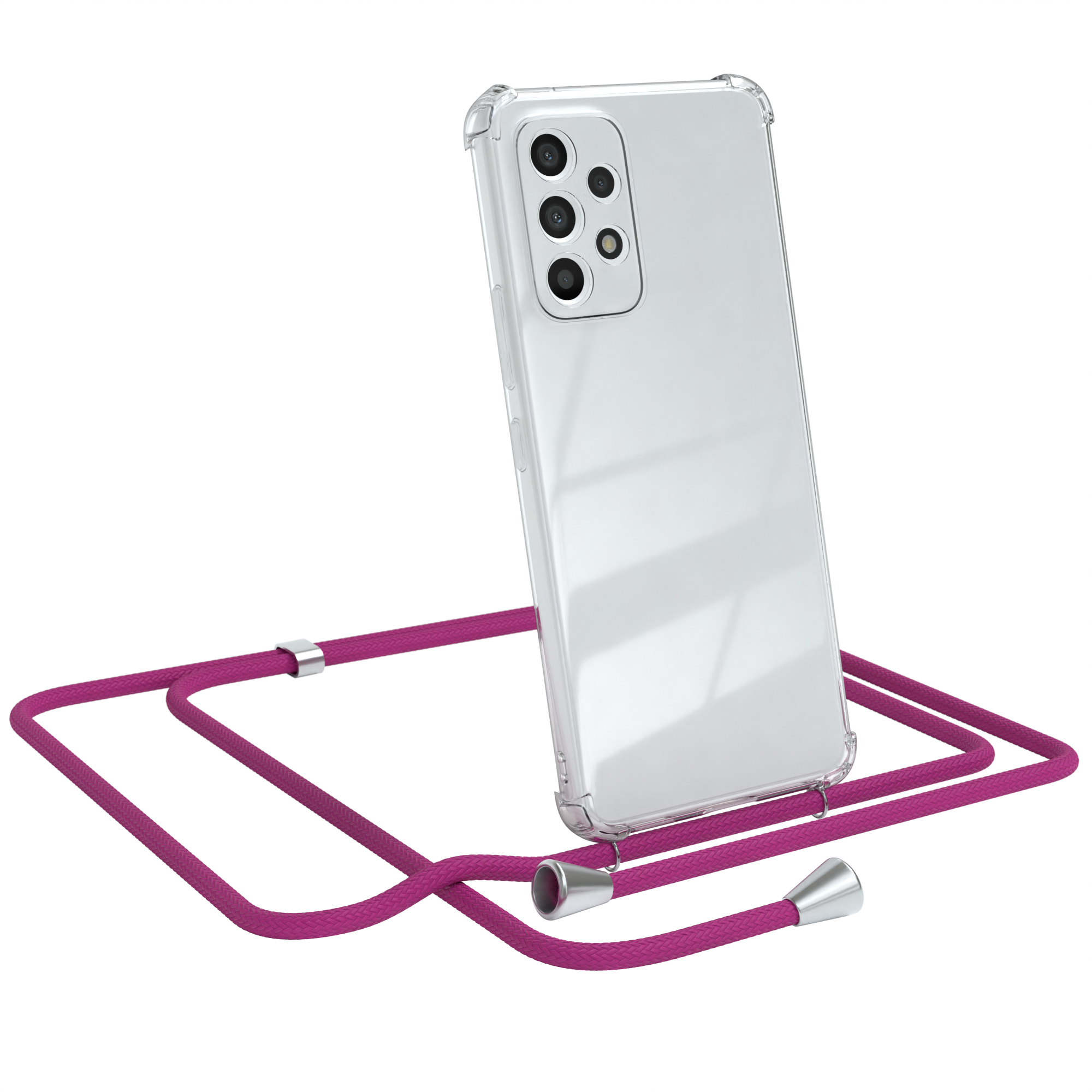 EAZY CASE Clear Cover mit Umhängeband, Silber A53 Samsung, 5G, Umhängetasche, Clips Pink / Galaxy