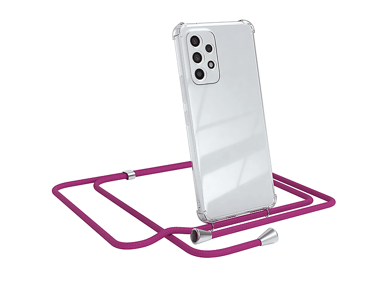 EAZY CASE Clear Cover mit Umhängeband, Silber A53 Samsung, 5G, Umhängetasche, Clips Pink / Galaxy